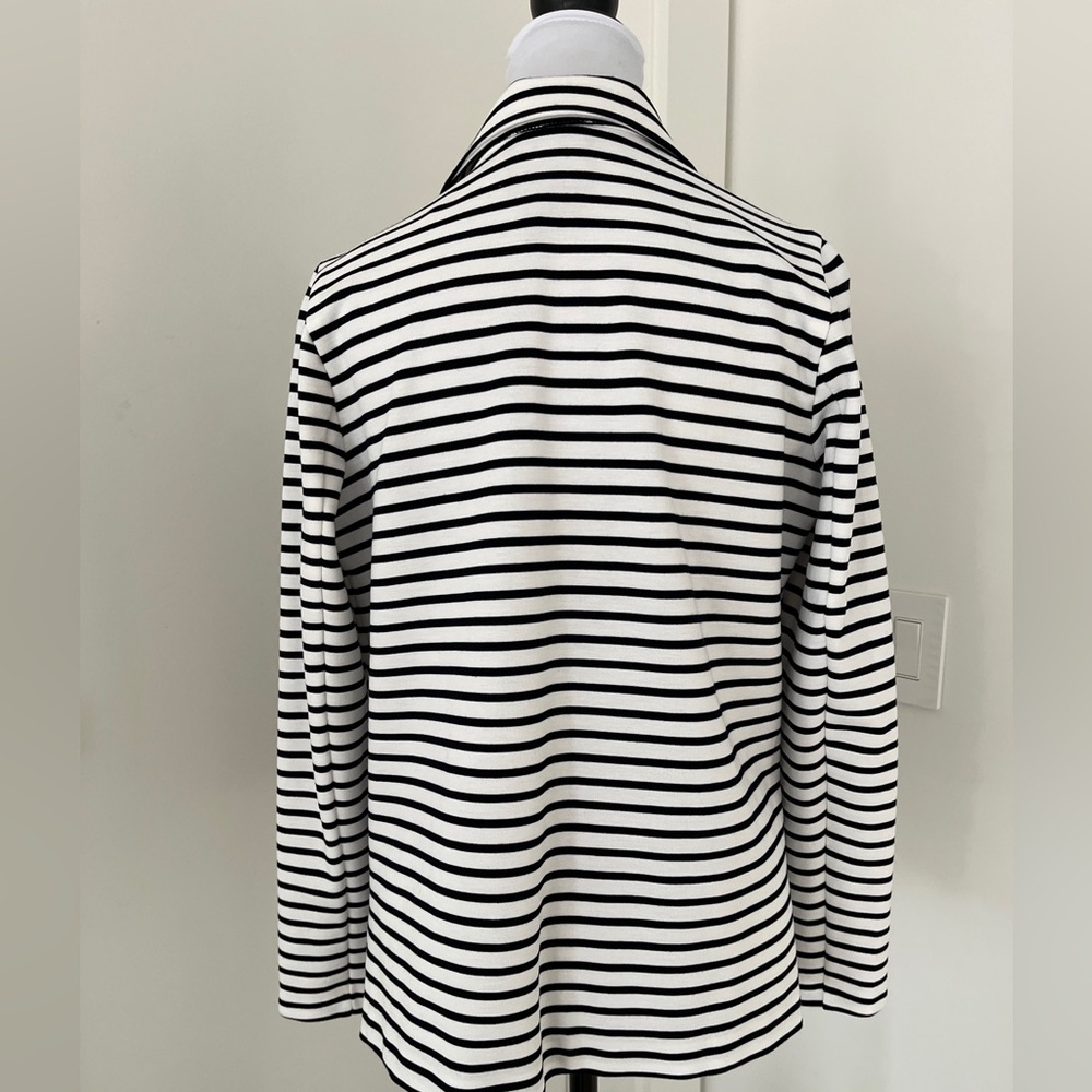 FDJ Striped Unstructured Blazer Open Front Lapels Flap Pockets Nautical Career - Picture 4 of 17